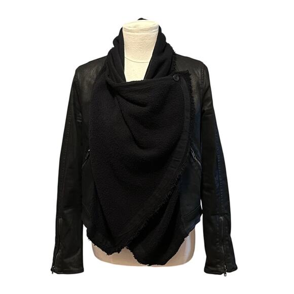 Free People Drape Front Moto Jacket Vegan Leather Black Size 4 - Picture 1 of 10